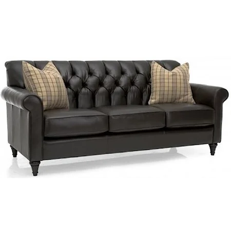 Traditional Sofa with Tufted Back and Turned Feet